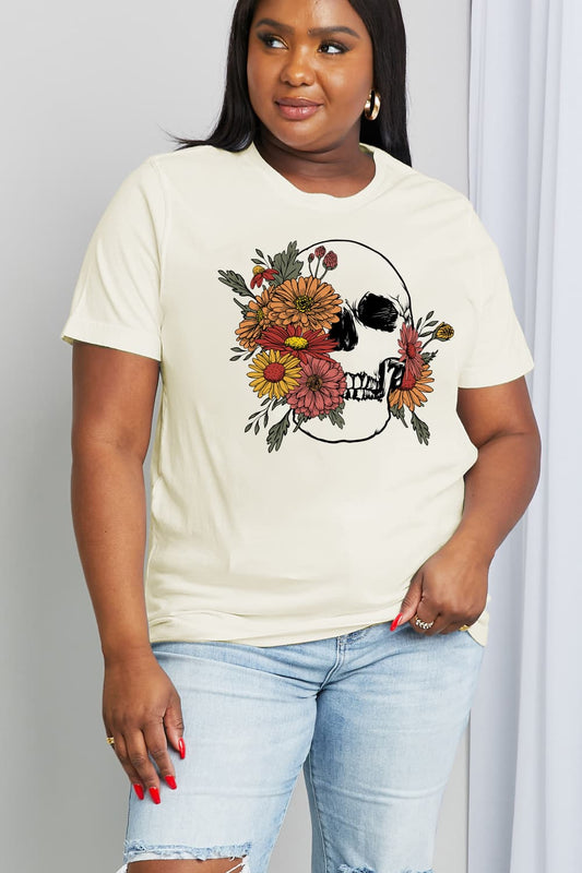 Simply Love Full Size Flower Skull Graphic Cotton Tee