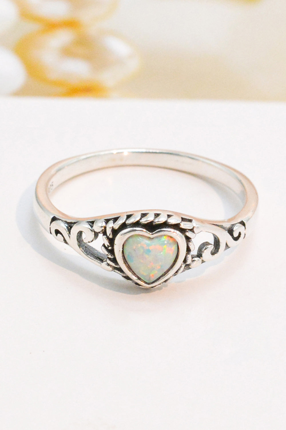 925 Sterling Silver Heart-Shape Opal Ring