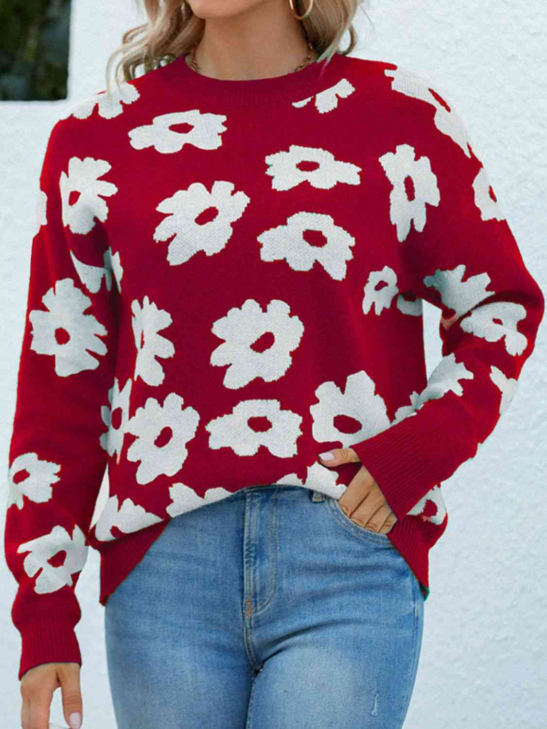 Floral Round Neck Sweater