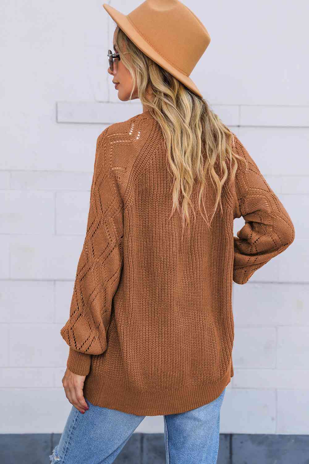 Open Front Rib-Knit Cardigan