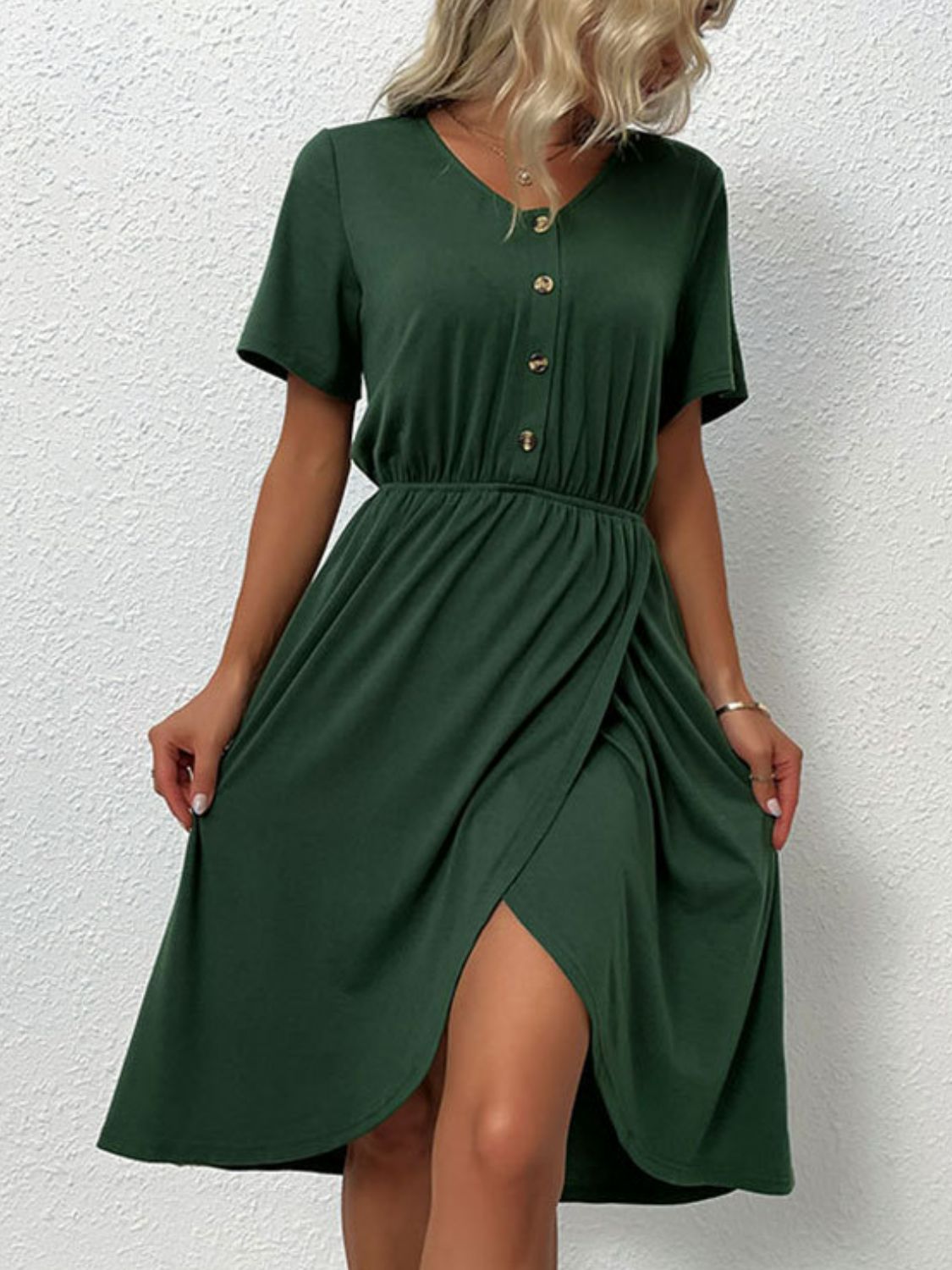 V-Neck Short Sleeve Split Dress