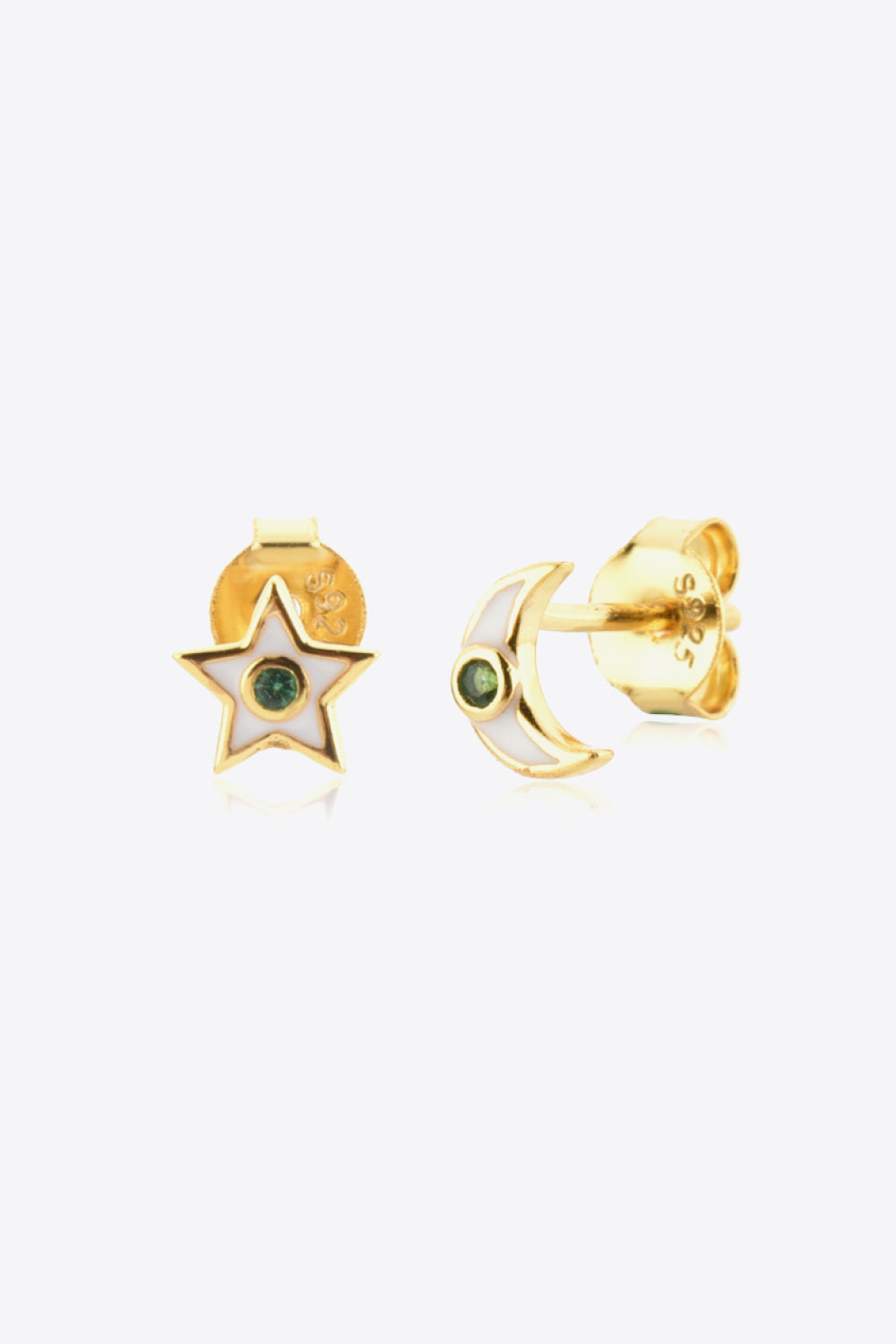 Star and Moon Zircon Mismatched Earrings