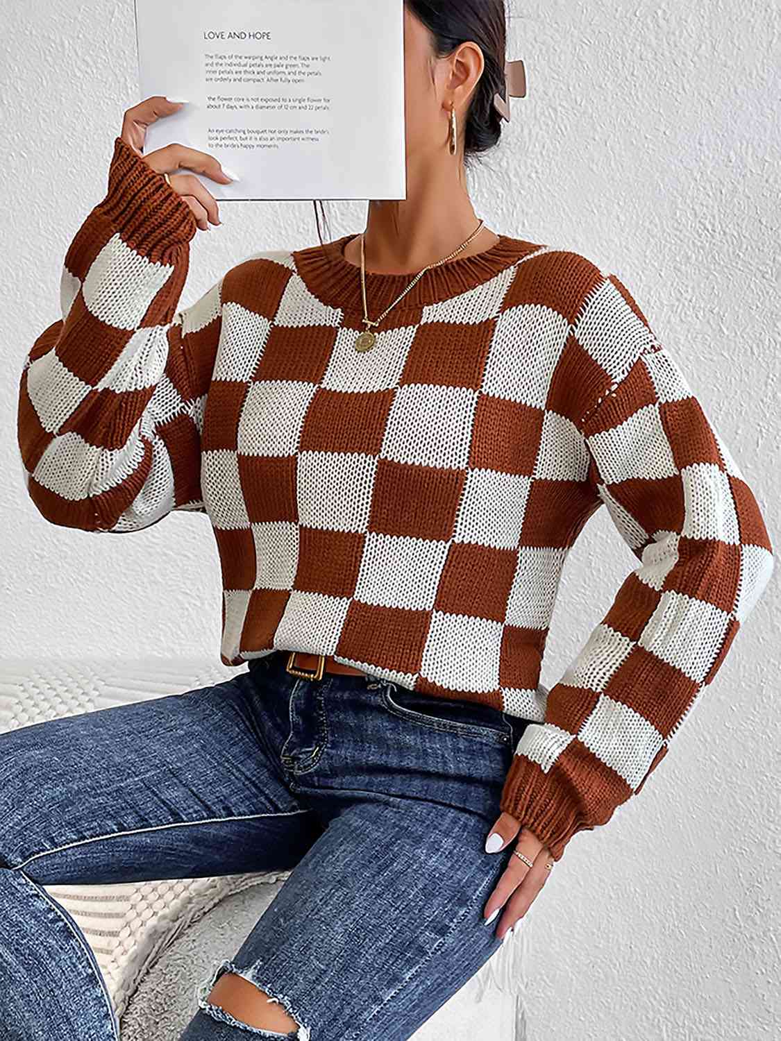 Checkered Round Neck Sweater