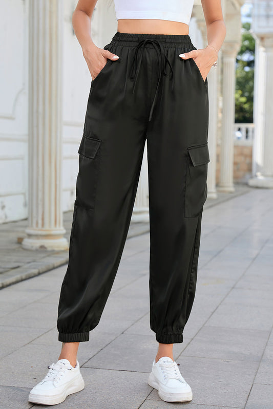 Long Tie Waist Pocketed Pants