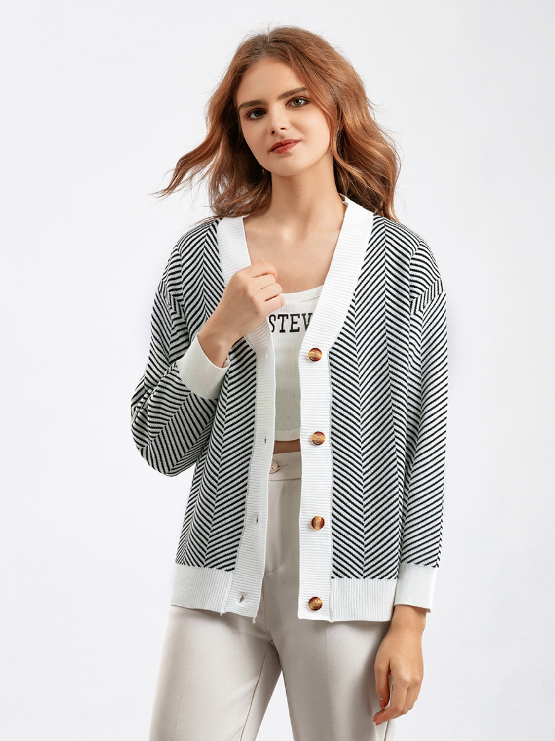 Button Down V-Neck Cardigan