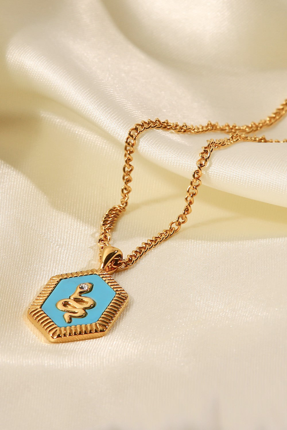 18K Gold Plated Snake Geometric Pendant Necklace