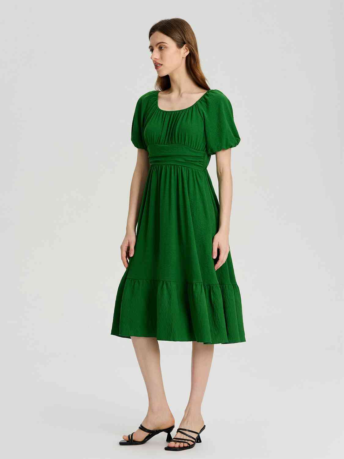 Ruffle Hem Square Neck Balloon Sleeve Dress