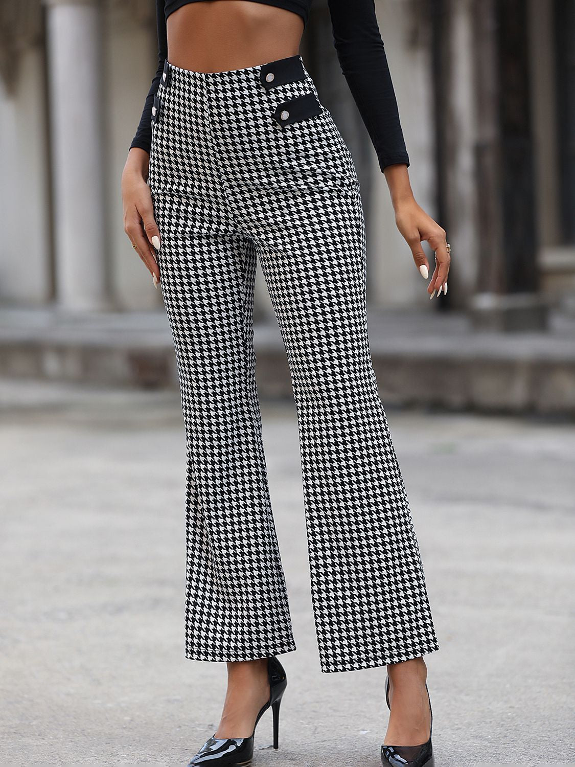 Houndstooth High Waist Flare Pants