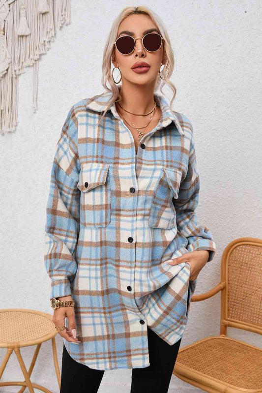 Plaid Dropped Shoulder Shirt Jacket