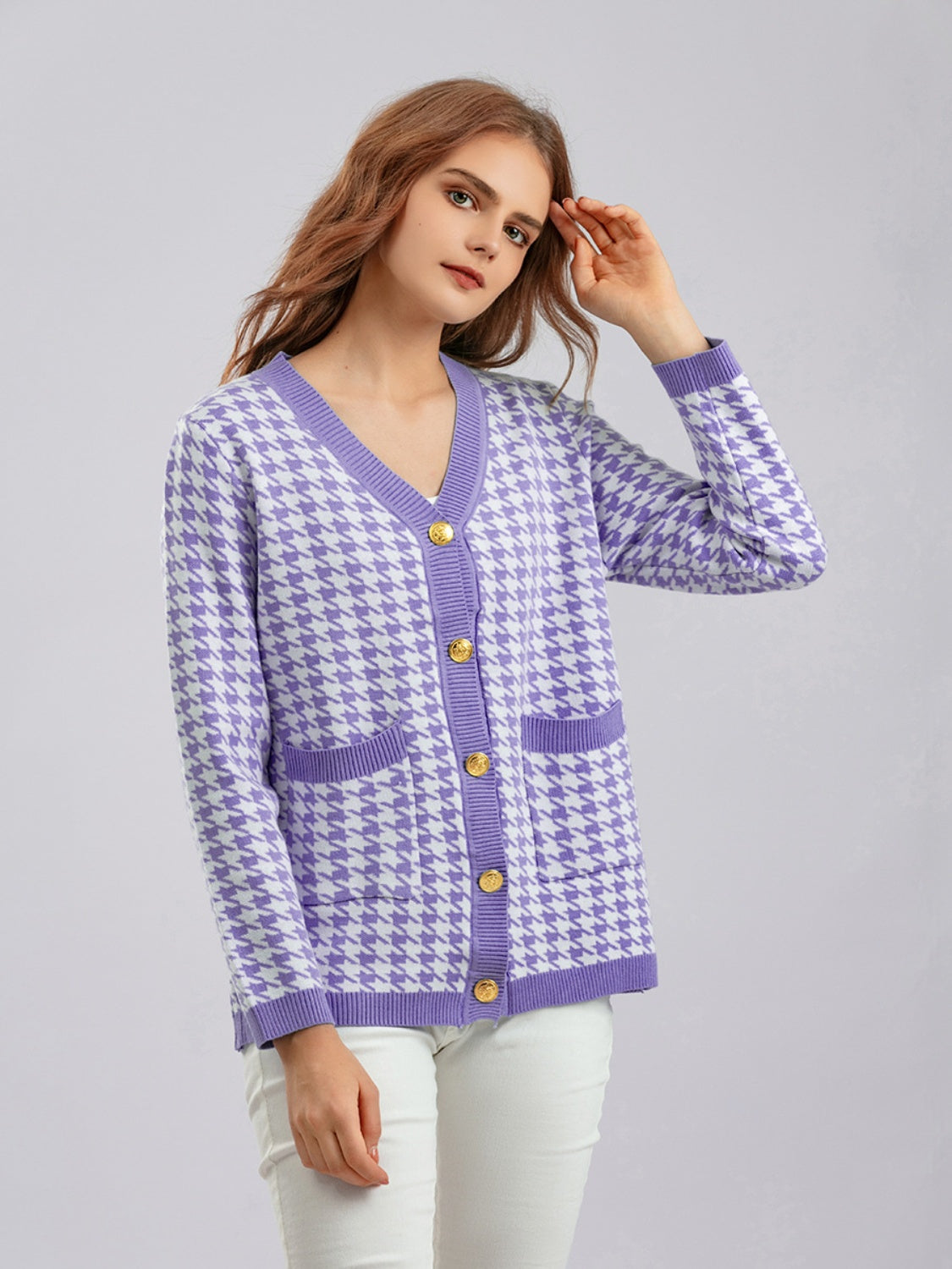 Houndstooth Button Down Cardigan