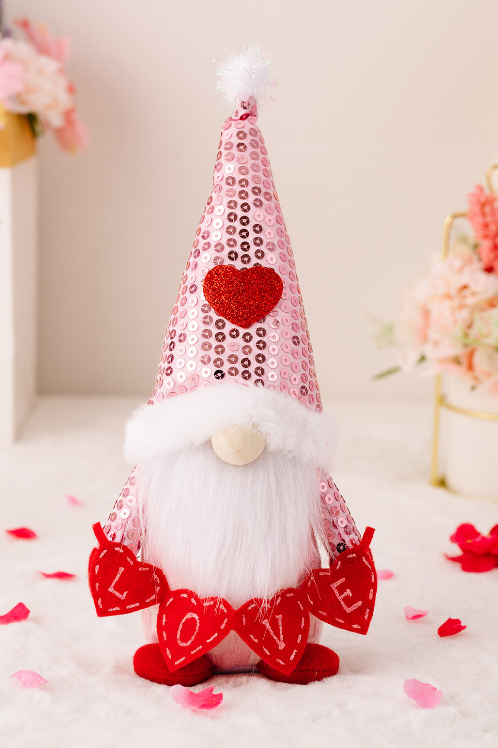 Valentine's Day Sequined Heart Pointed Hat Faceless Gnome