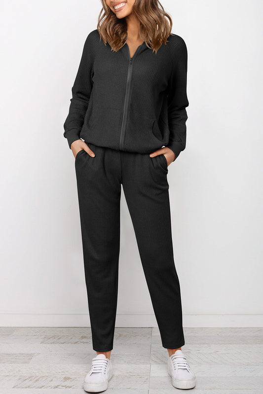 Zip-Up Long Sleeve Top and Pants Set