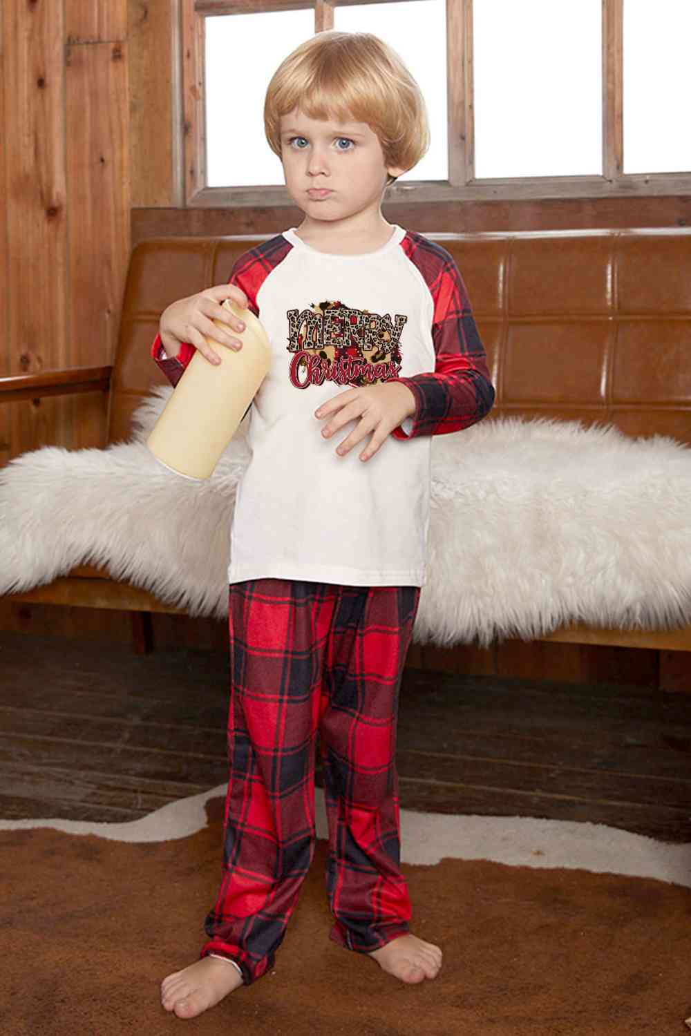 MERRY CHRISTMAS Graphic Top and Plaid Pants Set