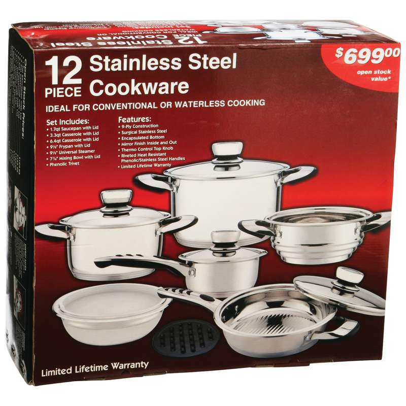 12PC 9PLY SS COOKWARE W/TRIVET