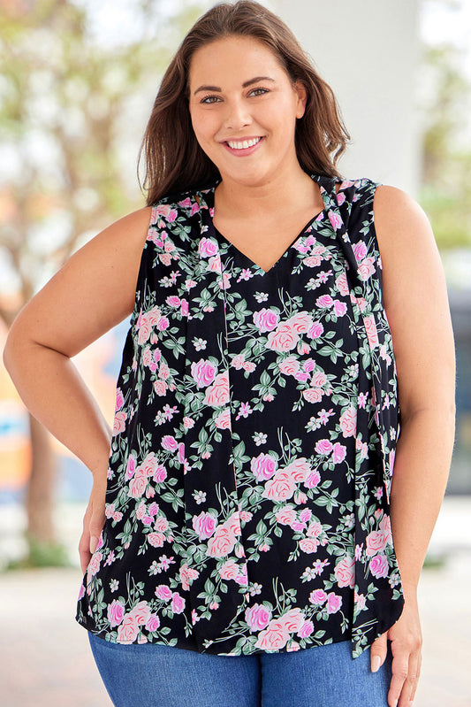 Plus Size Floral Tie Neck Tank