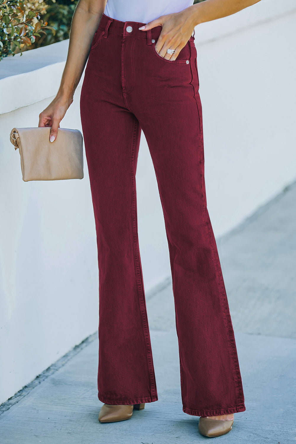 High Waist Flare Jeans with Pockets