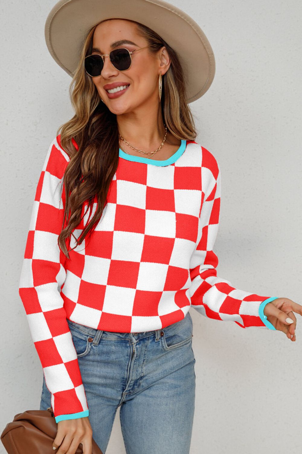 Checkered Round Neck Sweater