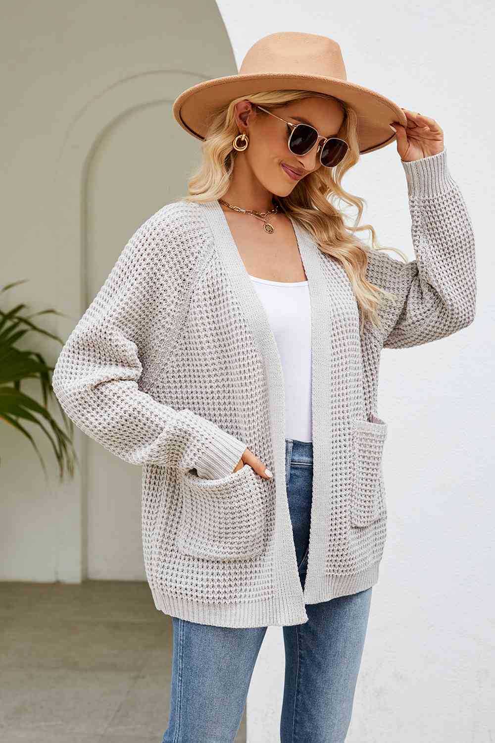 Open Front Long Sleeve Cardigan with Pockets