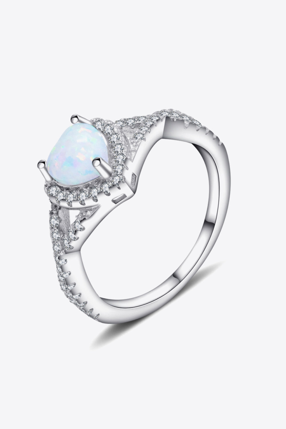 925 Sterling Silver Heart Opal Crisscross Ring