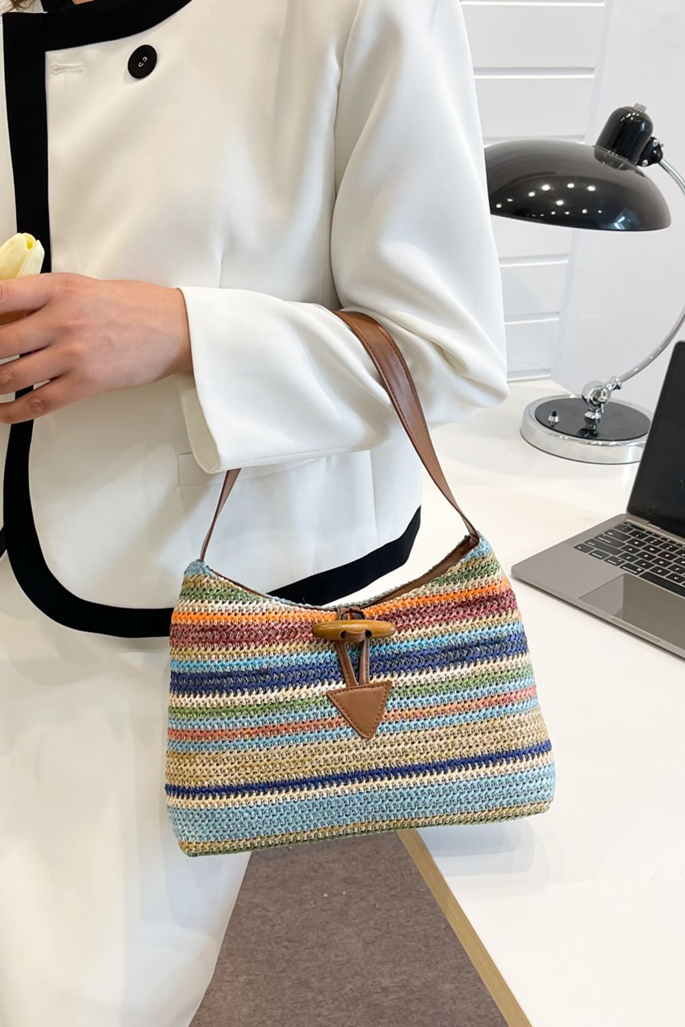 Multicolored Straw Shoulder Bag