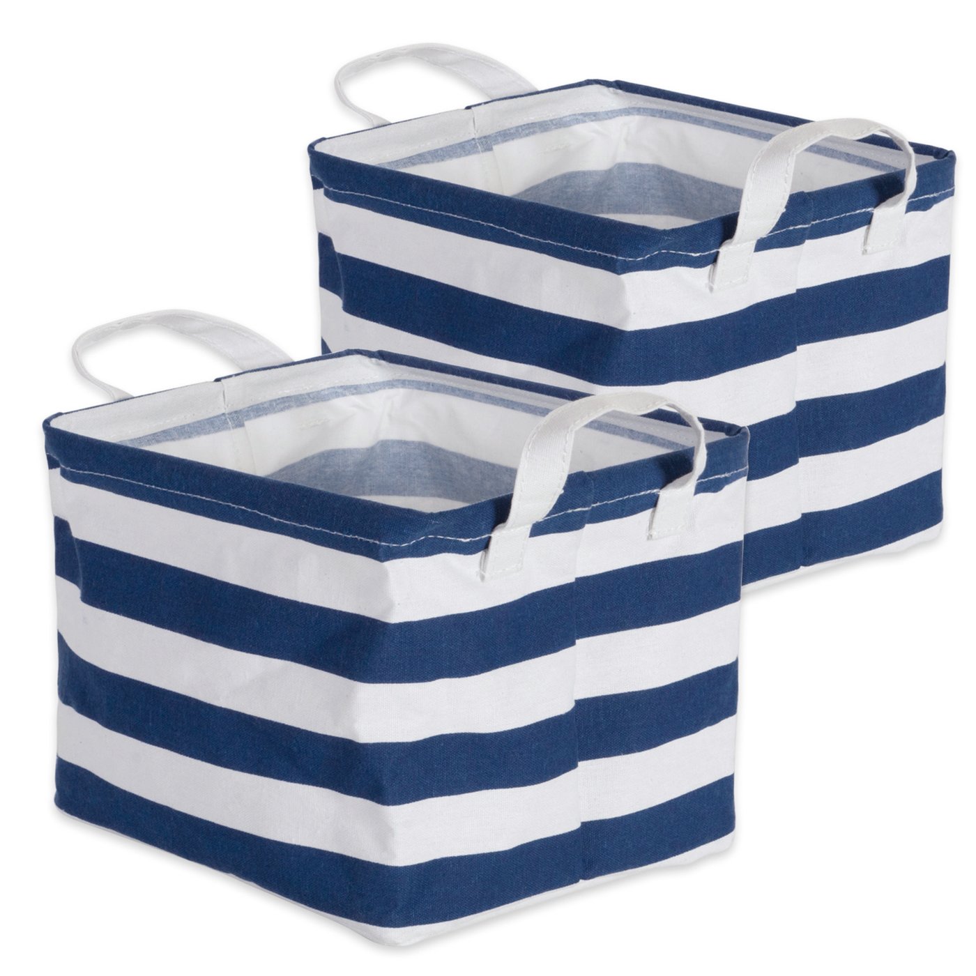 Pe Coated Cotton/Poly Laundry Bin Stripe Nautical Blue  Rectangle Extra Small 8X9.5X7 Set/2 