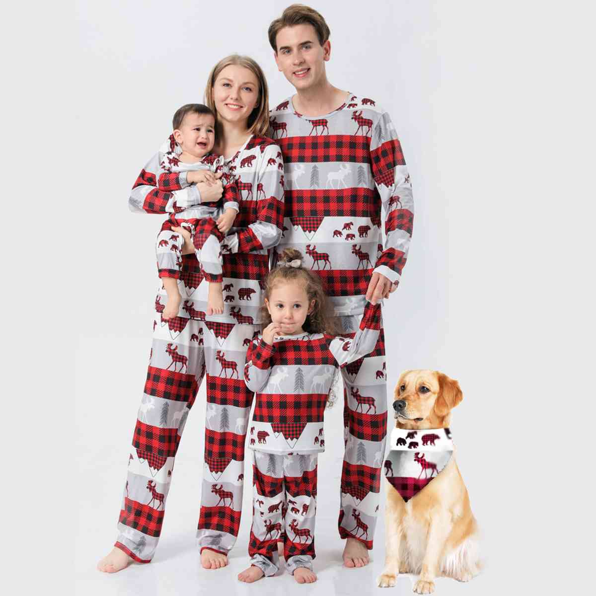 Men Reindeer & Plaid Top and Pants Set