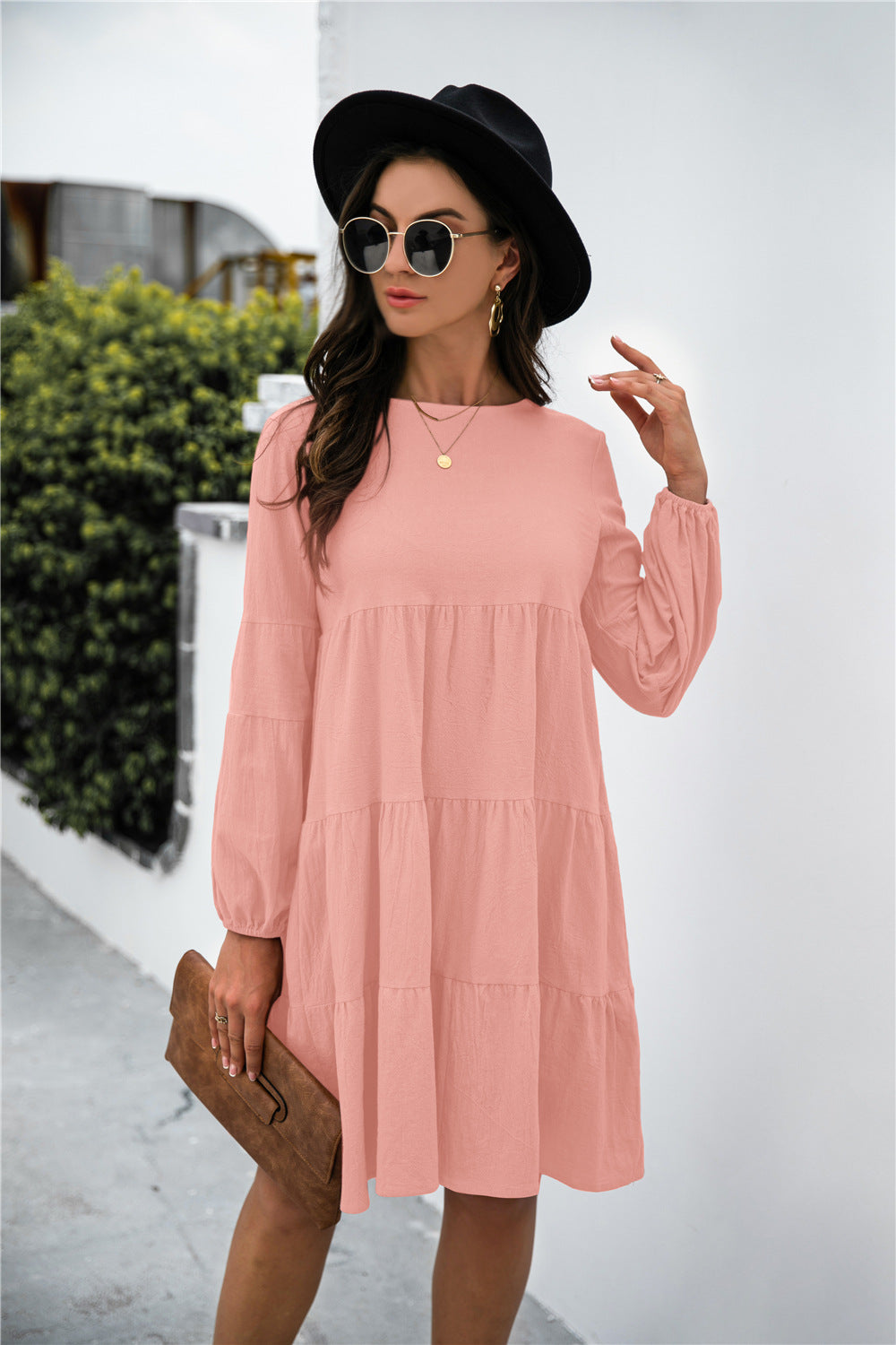 Balloon Sleeve Keyhole Tiered Dress