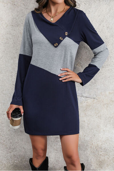 Color Block V-Neck Mini Dress