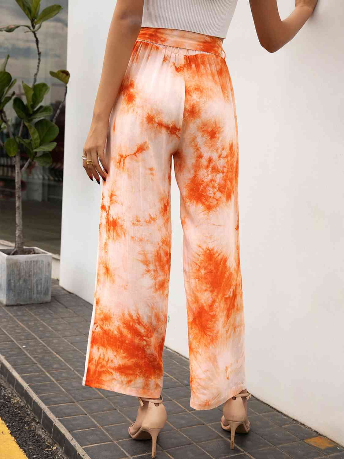 Tie-Dye Tie Front High Waist Pants