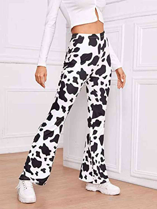 Cow Print High Waist Flare Pants