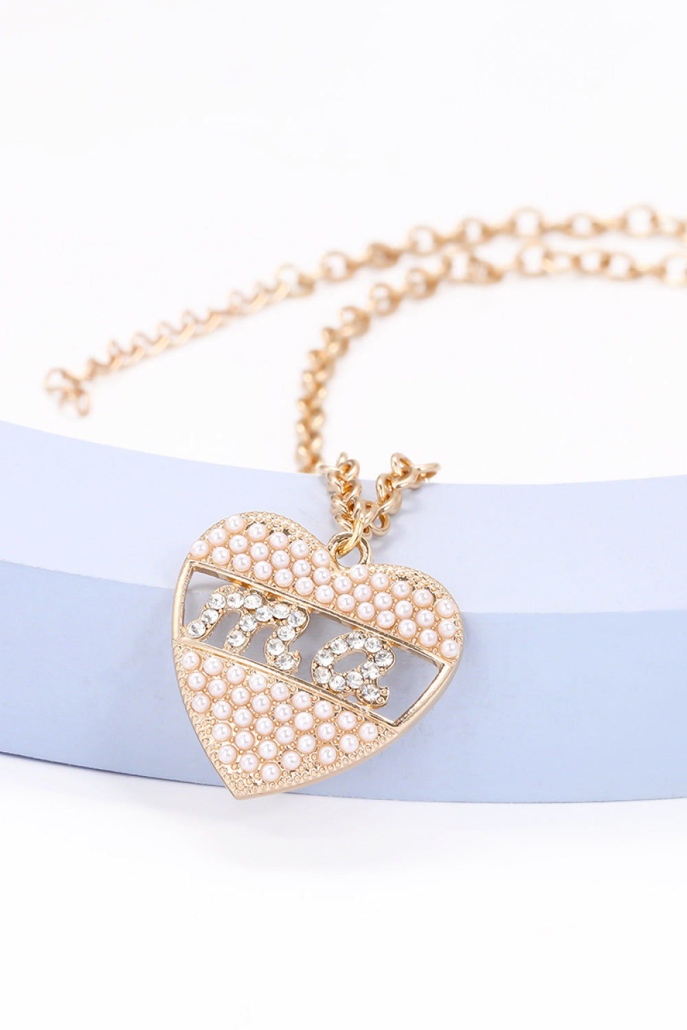 Heart Shape MA Rhinestone Pendant Necklace