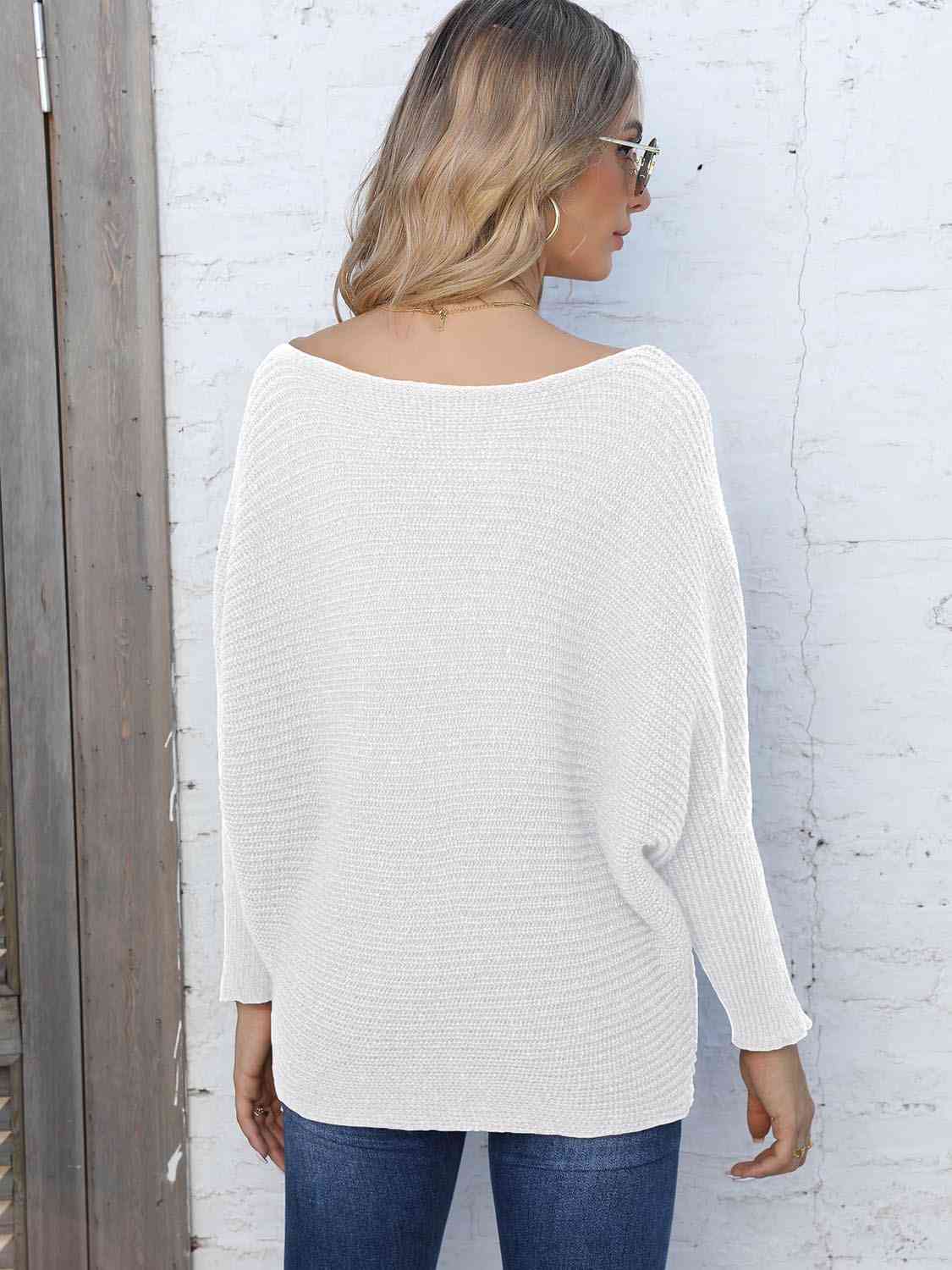 Full Size Horizontal Ribbing Dolman Sleeve Sweater