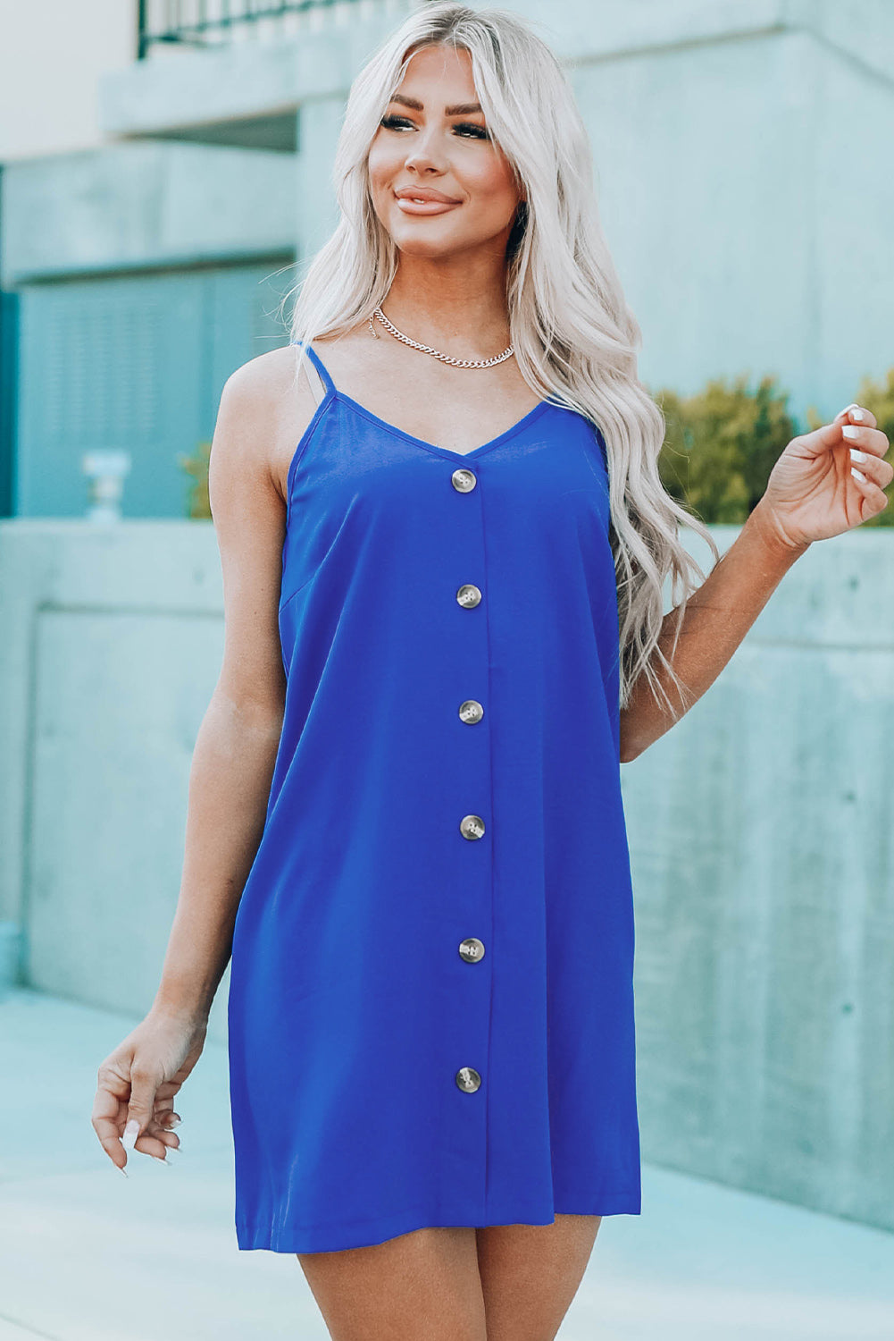 Buttoned Spaghetti Strap Dress