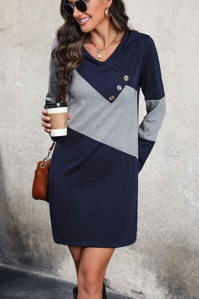 Color Block V-Neck Mini Dress