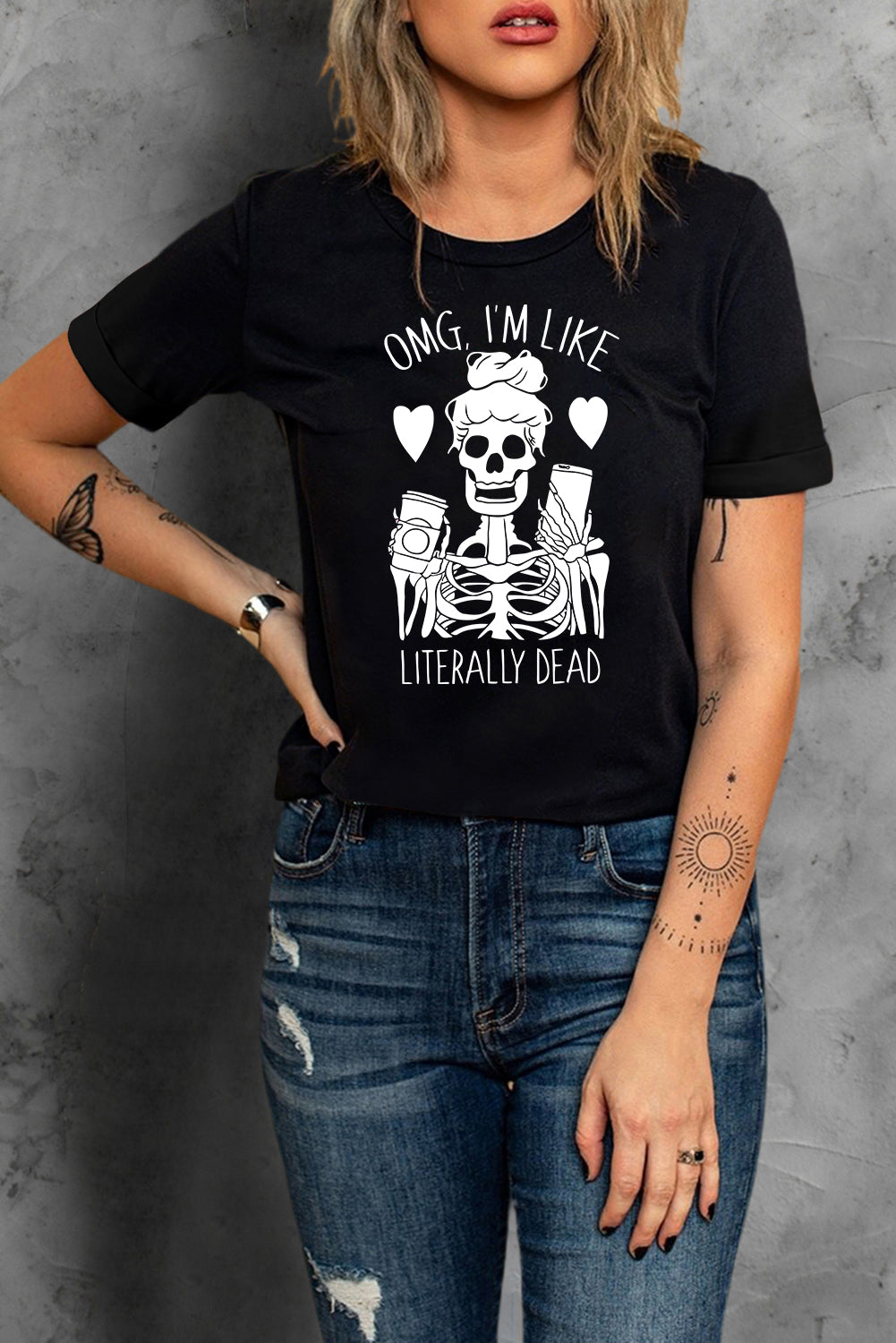 Skeleton Graphic Round Neck Tee