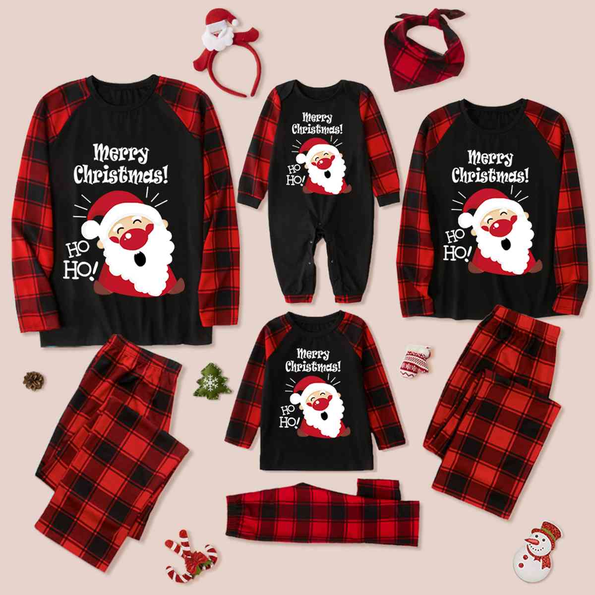 MERRY CHRISTMAS Graphic Top and Plaid Pants Set