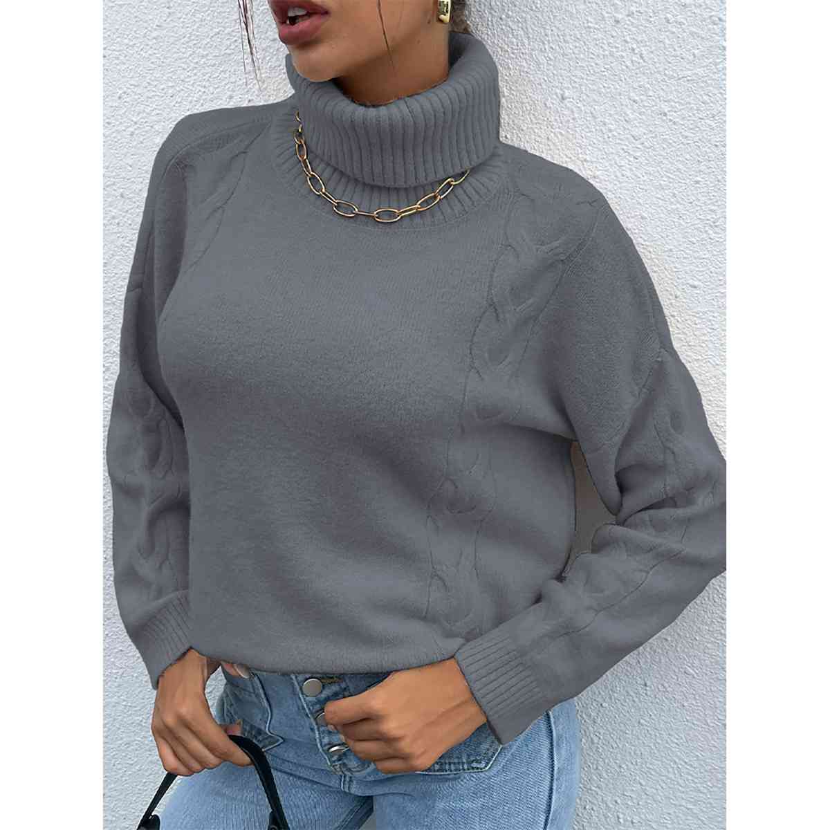 Turtleneck Dropped Shoulder Long Sleeve Sweater