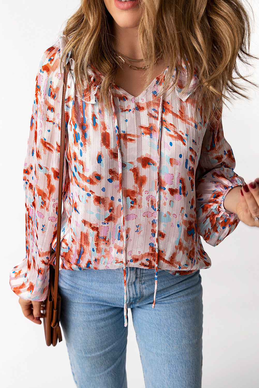 Printed Ruffled Balloon Sleeve Blouse