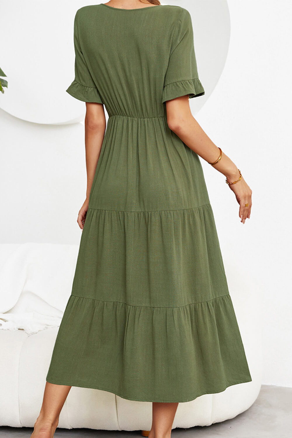 Short Sleeve V-Neck Tiered  Dress