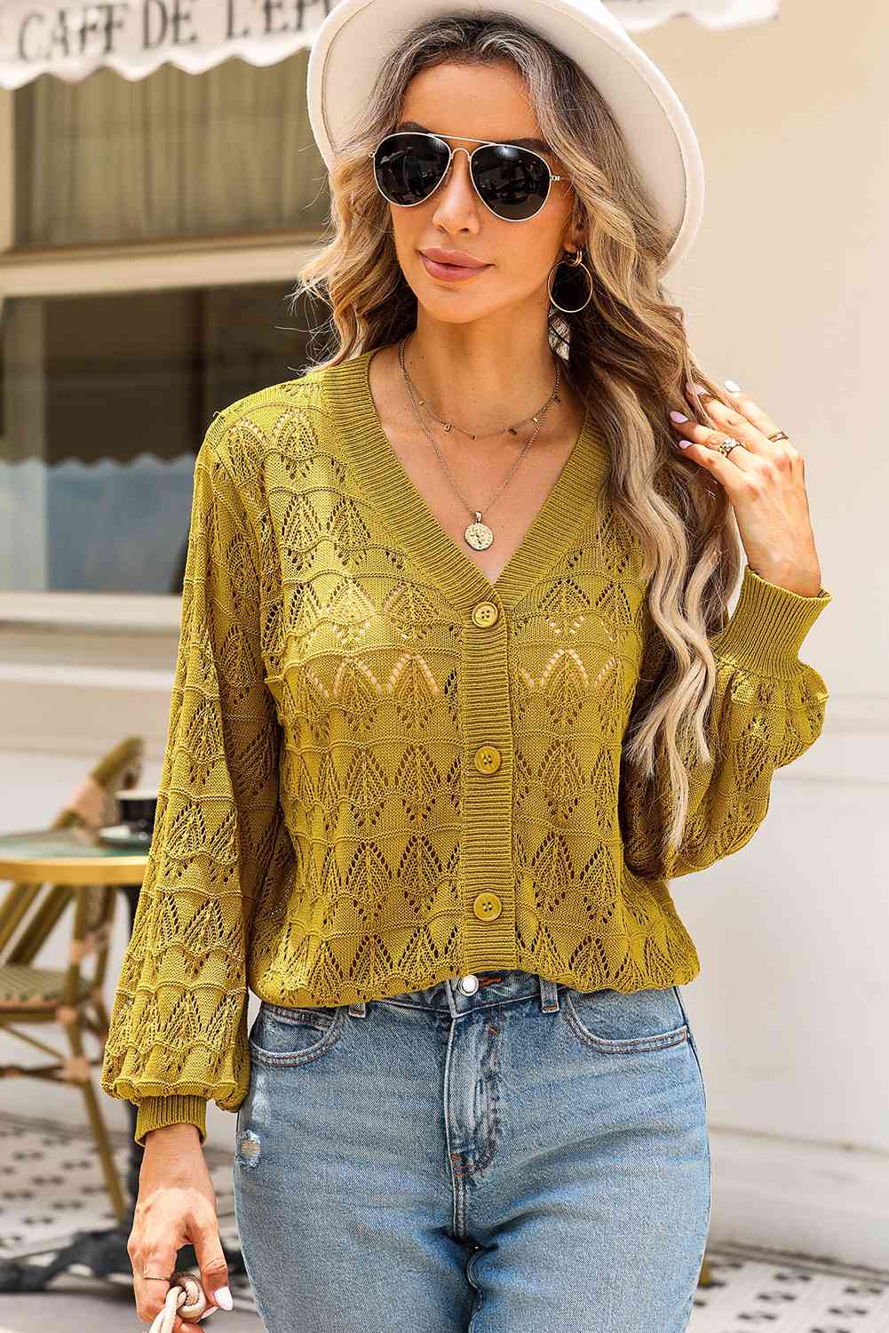 Openwork V-Neck Cardigan