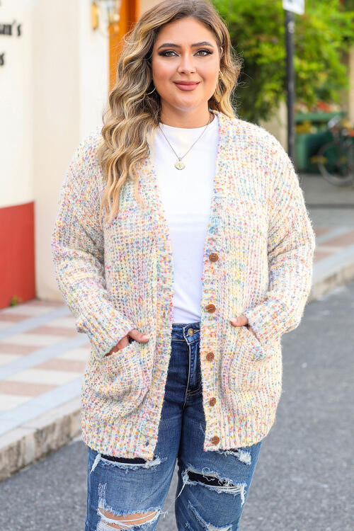 Plus Size Heathered Long Sleeve Pocketed Cardigan