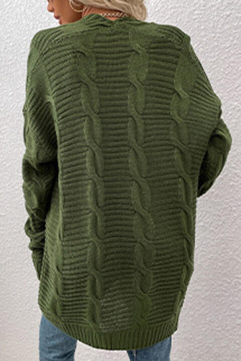 Cable-Knit Open Front Cardigan with Pockets