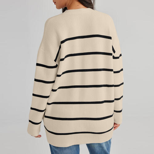 Striped V-Neck Long Sleeve Cardigan