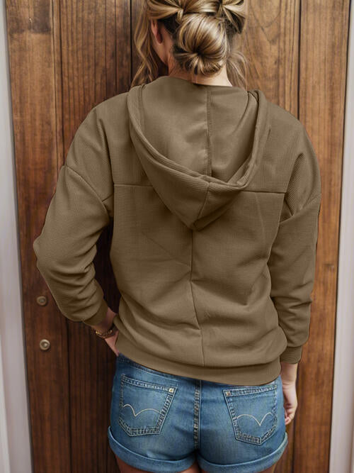 Drawstring V-Neck Long Sleeve Hoodie