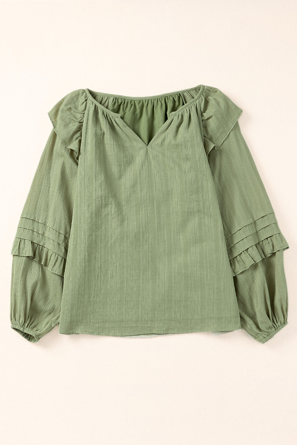 Ruffled Notched Neck Balloon Sleeve Blouse