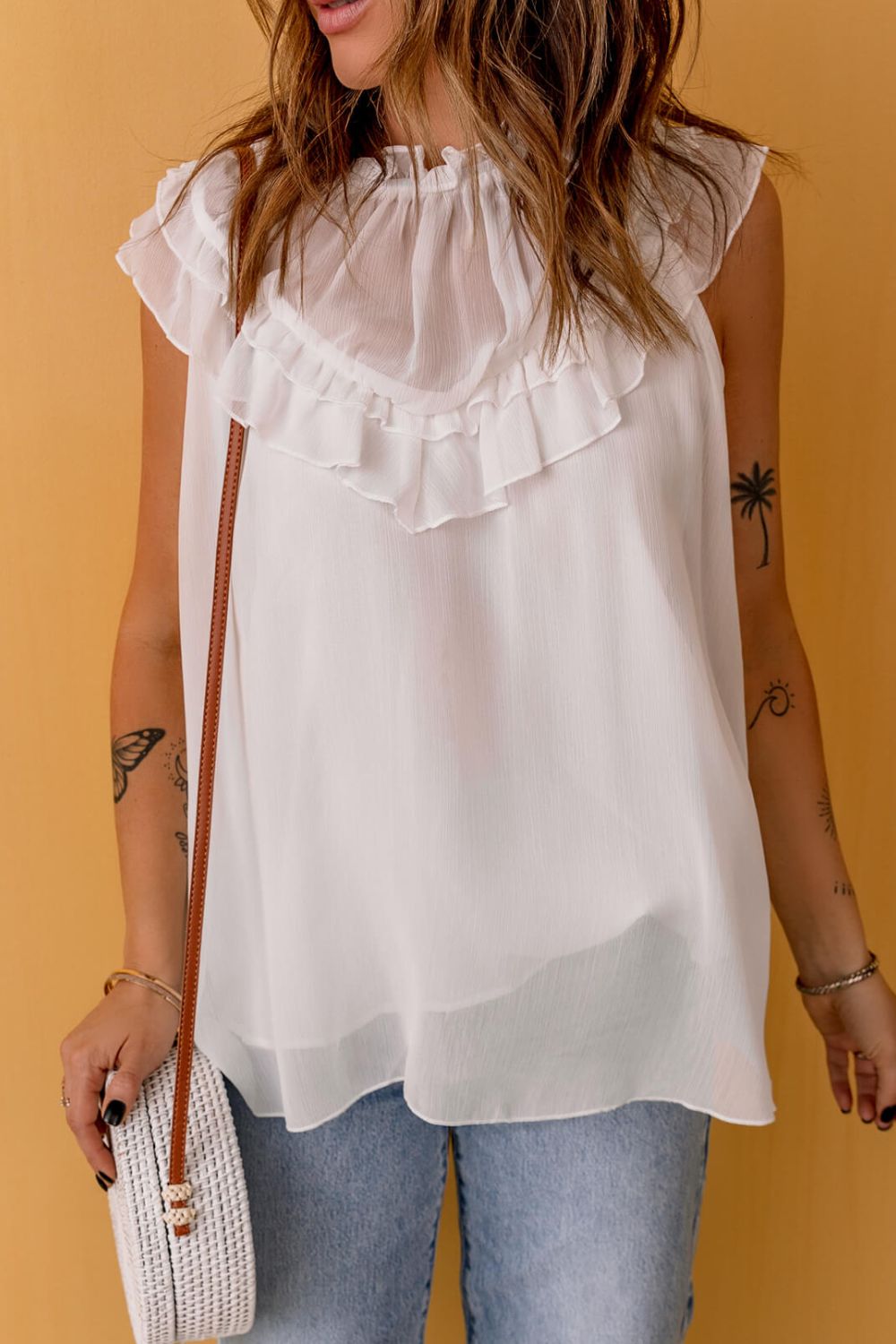 Ruffled Tulle Sleeveless Top