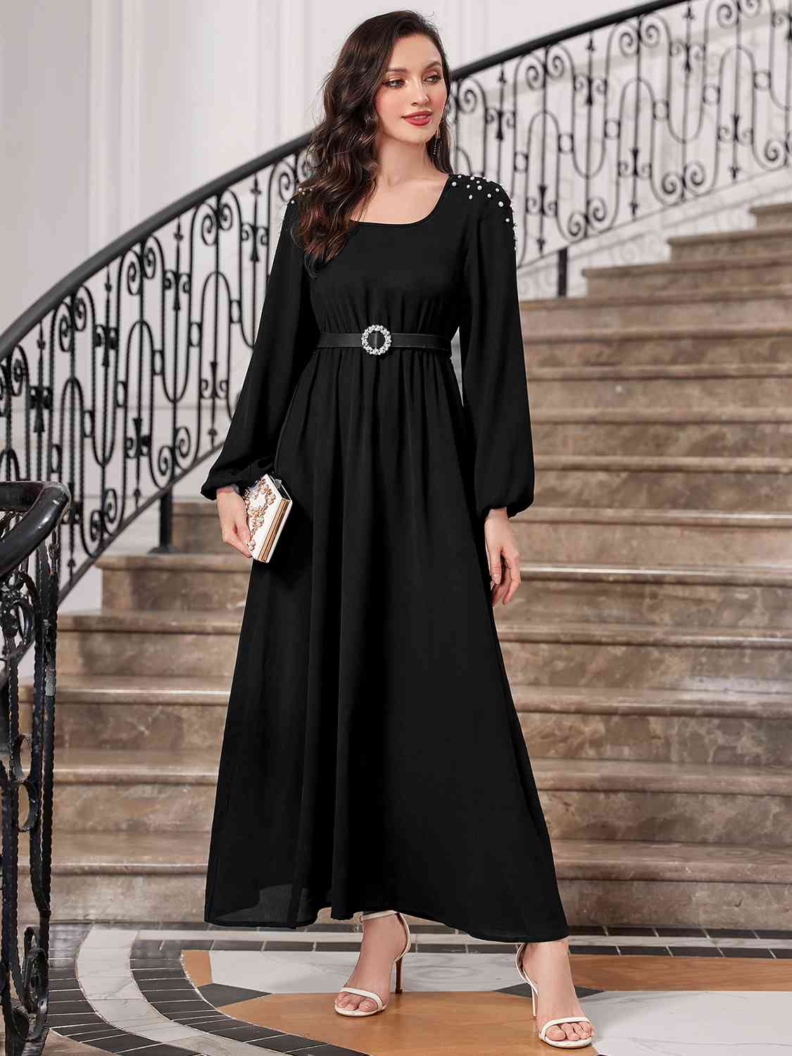 Square Neck Balloon Sleeve Dress