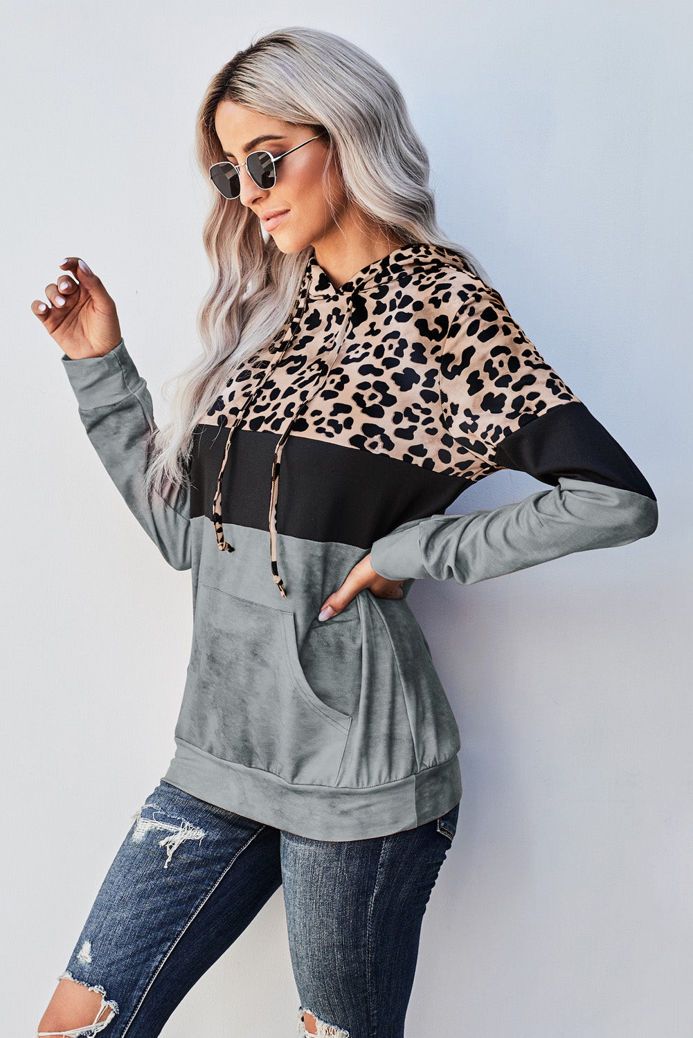 Leopard Color Block Hoodie