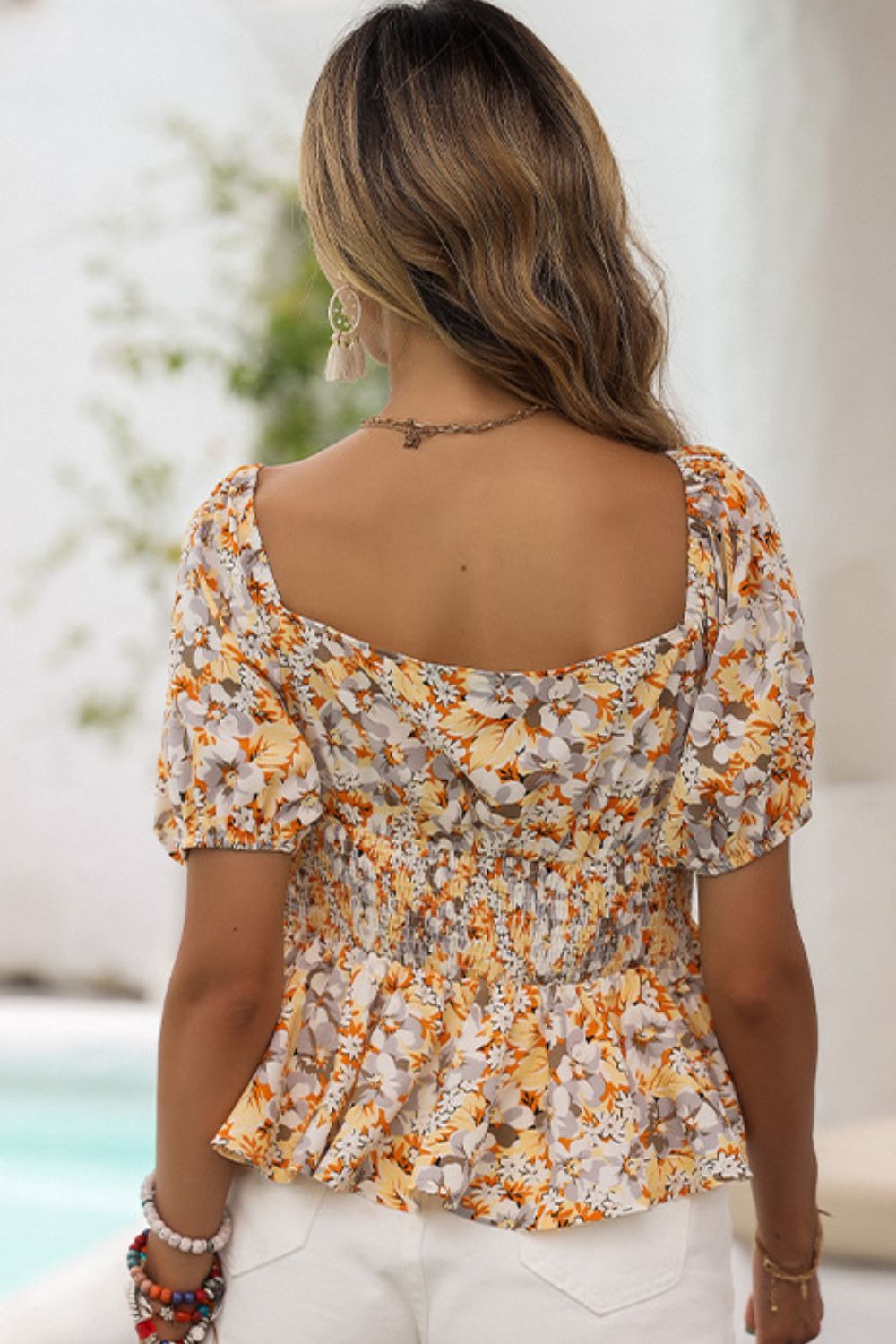 Floral Smocked Peplum Blouse