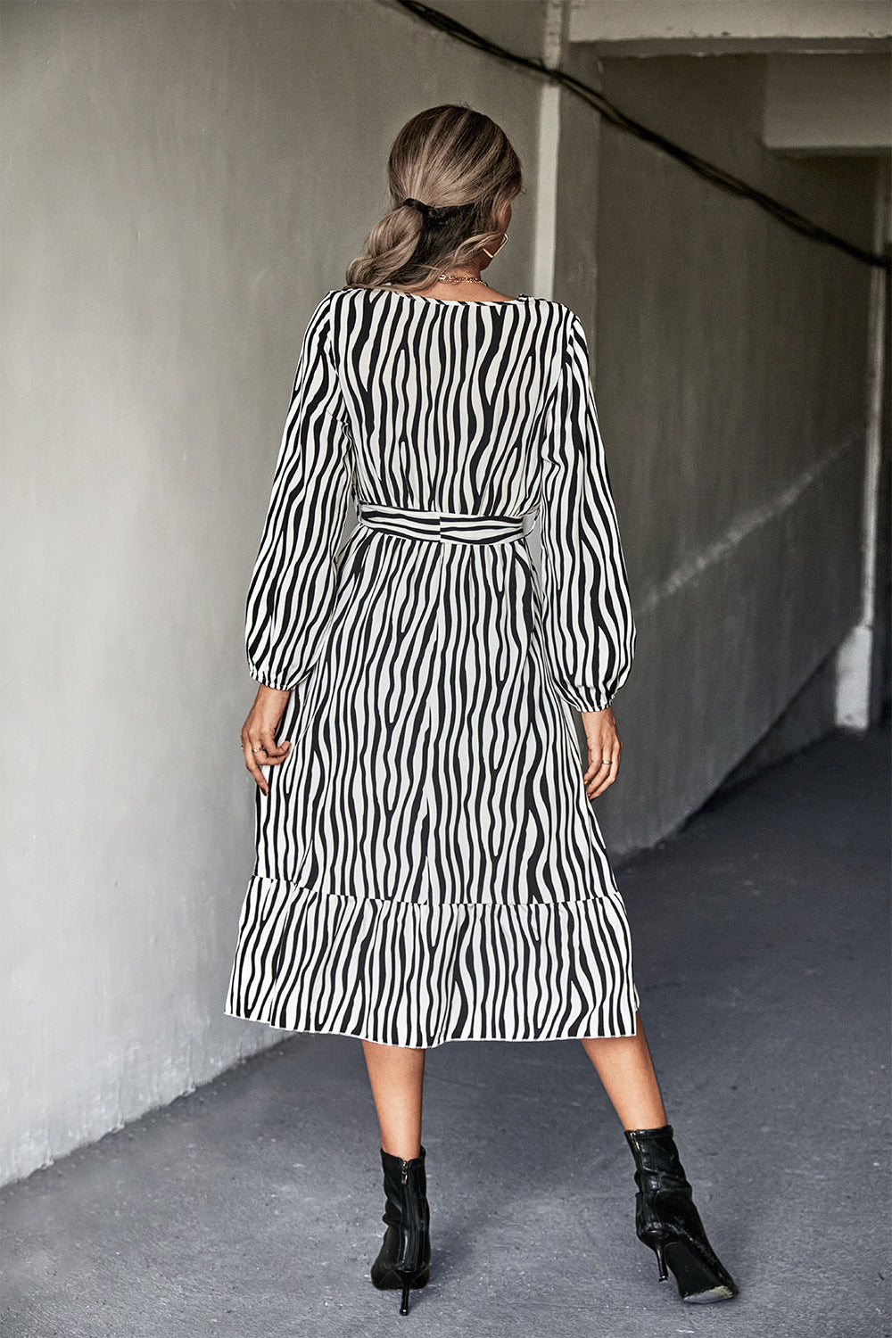 Animal Print Belted Midi Dress